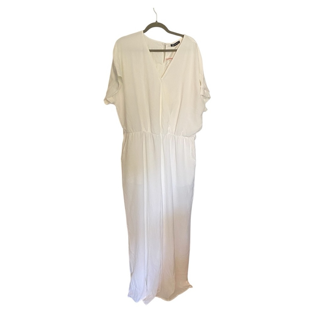 White V-Neck Dolman Sleeve Jumpsuit